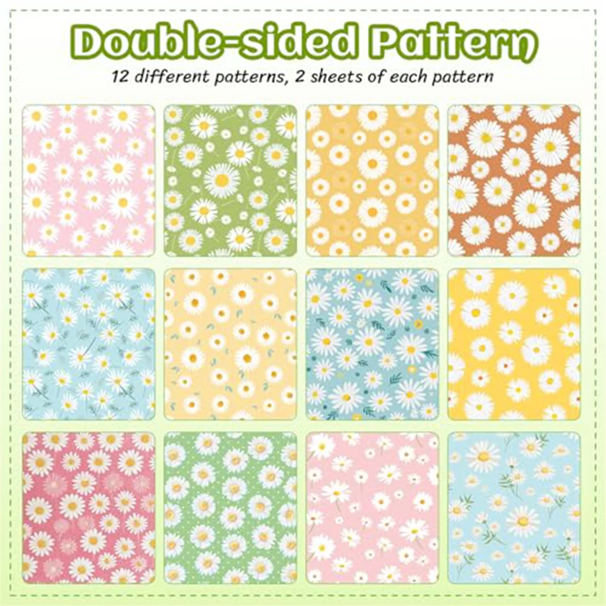 Aa98 24 folhas de papel para scrapbook, 12 polegadas x 12 polegadas, arcos de dupla face, padrão, papel decorativo, decoupage, cartolina, margarida