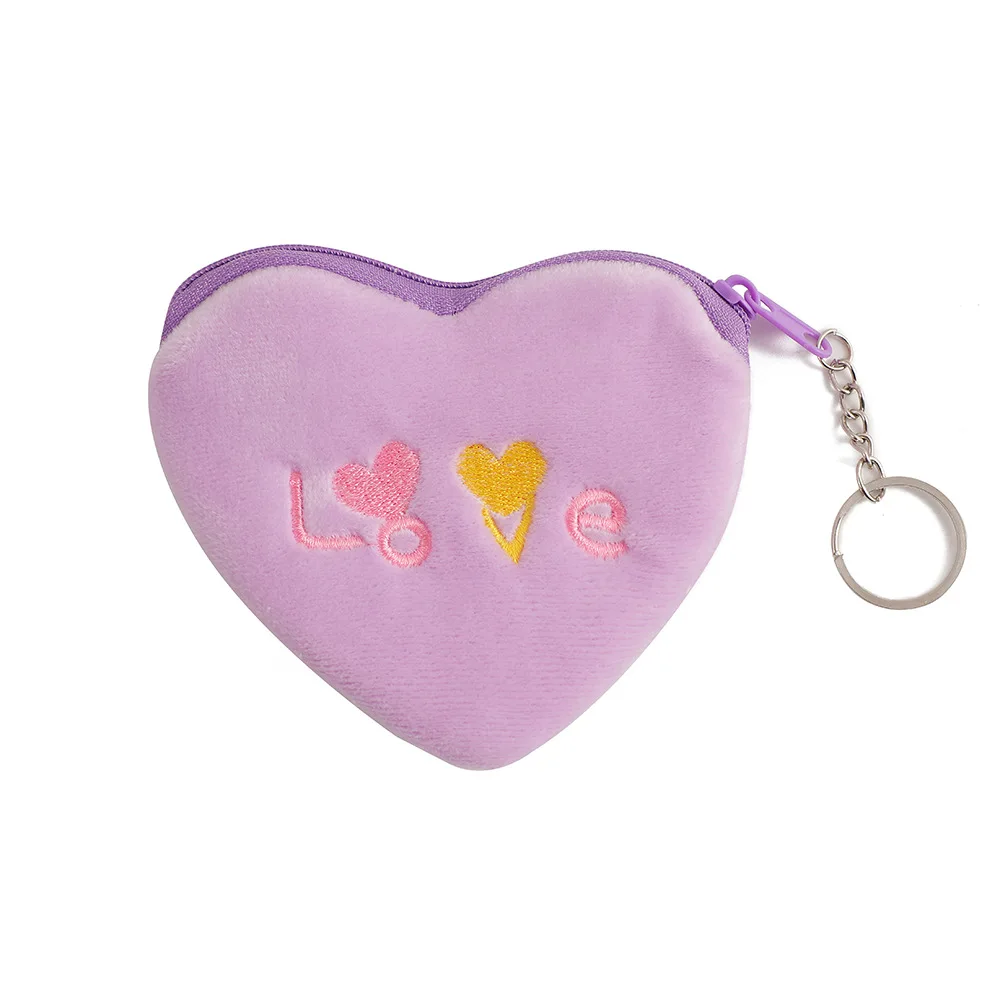 Monedero de felpa con cremallera en forma de corazón para mujer, bolsa pequeña para auriculares, tarjetero para identificación de crédito