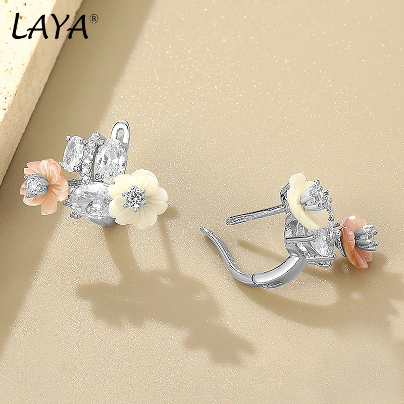 

Женские серьги LAYA модные белые розовые цветы блестящий циркон 925 чистое серебро шикарные серьги элегантные ювелирные изделия