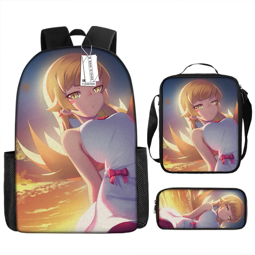 

Cartoon Popular Novelty Monogatari 3D Print 3pcs/Set Student School Bags Laptop Daypack Backpack Crossbody Lunch bag Pencil Case