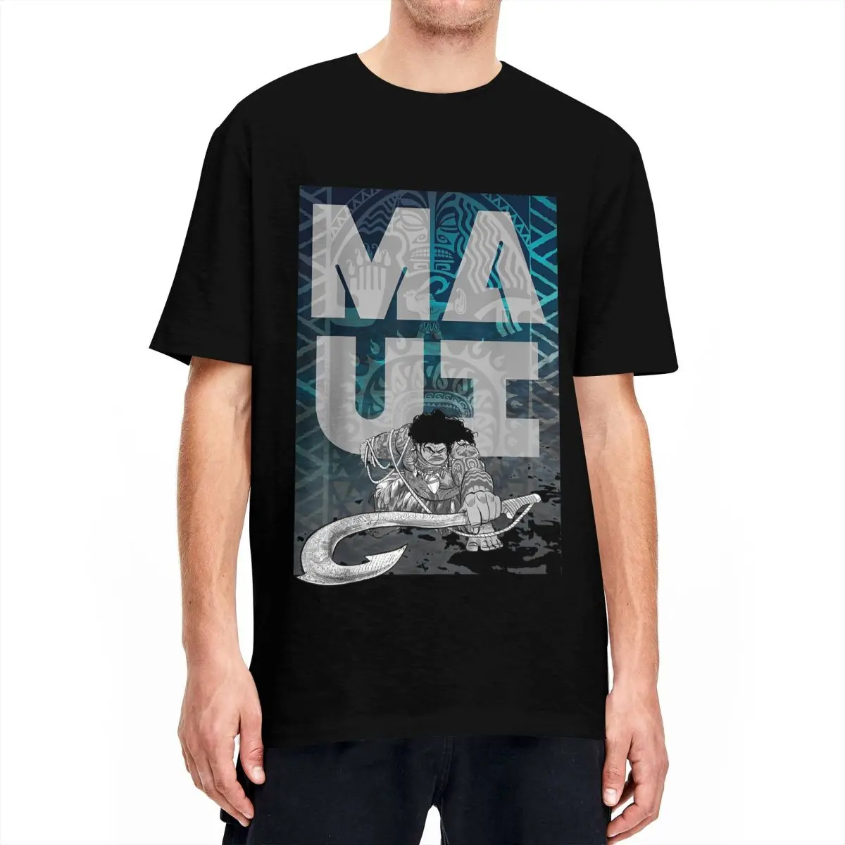 Moana Maui Tattoo Style Letter Stack Portrait T Shirts Men Women's Pure Cotton Funny T-Shirt Crewneck Tees Short Sleeve Clothes