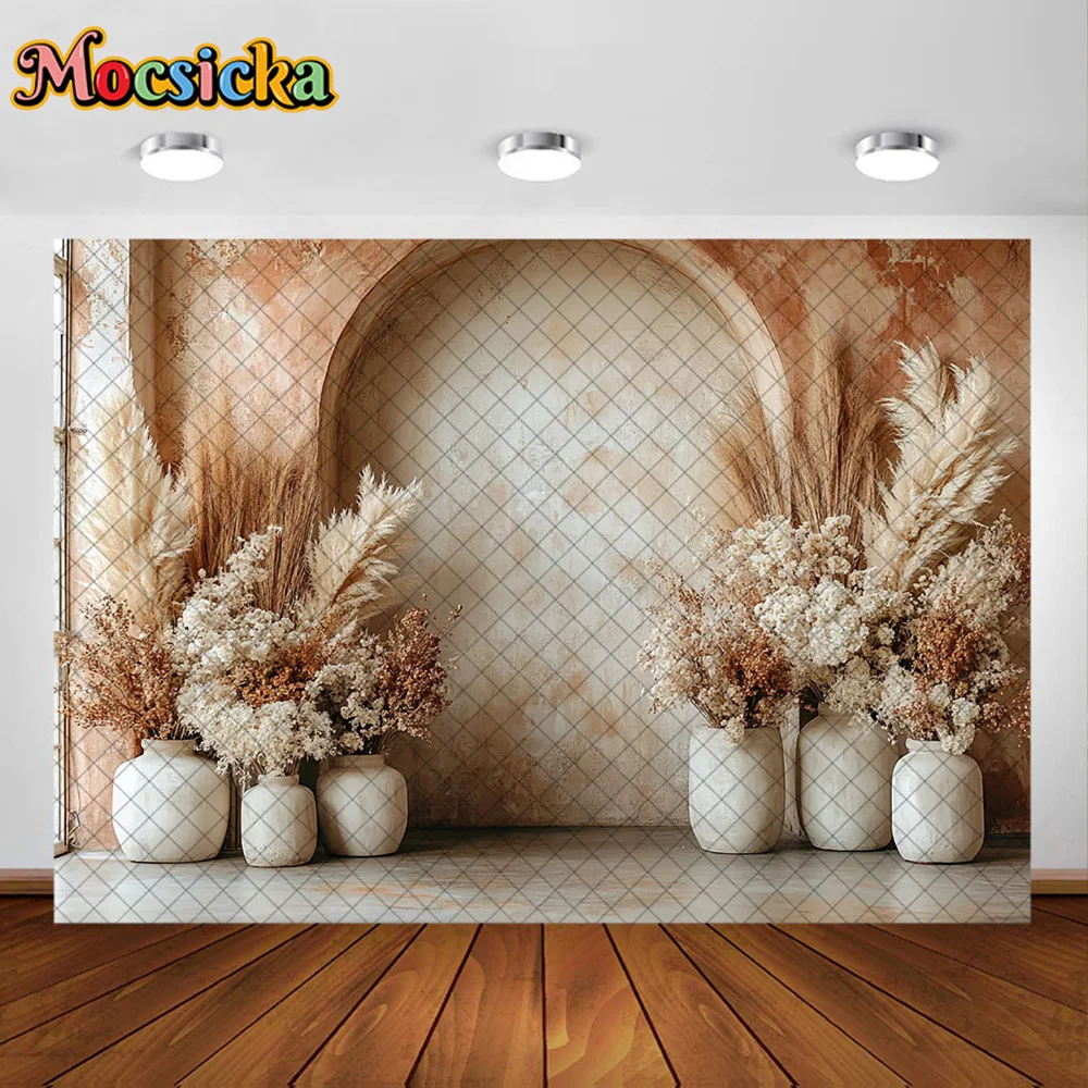 Mocsicka фон для фотосъемки в стиле бохо с цветочной аркой, настенный фон, украшение для детей, взрослых, женщин, беременных женщин, портретный студийный реквизит