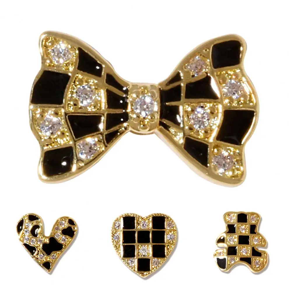 Nail Cubic Zirconia Easily Stick Eye-catching Exquisite Heart Bear Bows Shape Stylish Nail Art Ornament