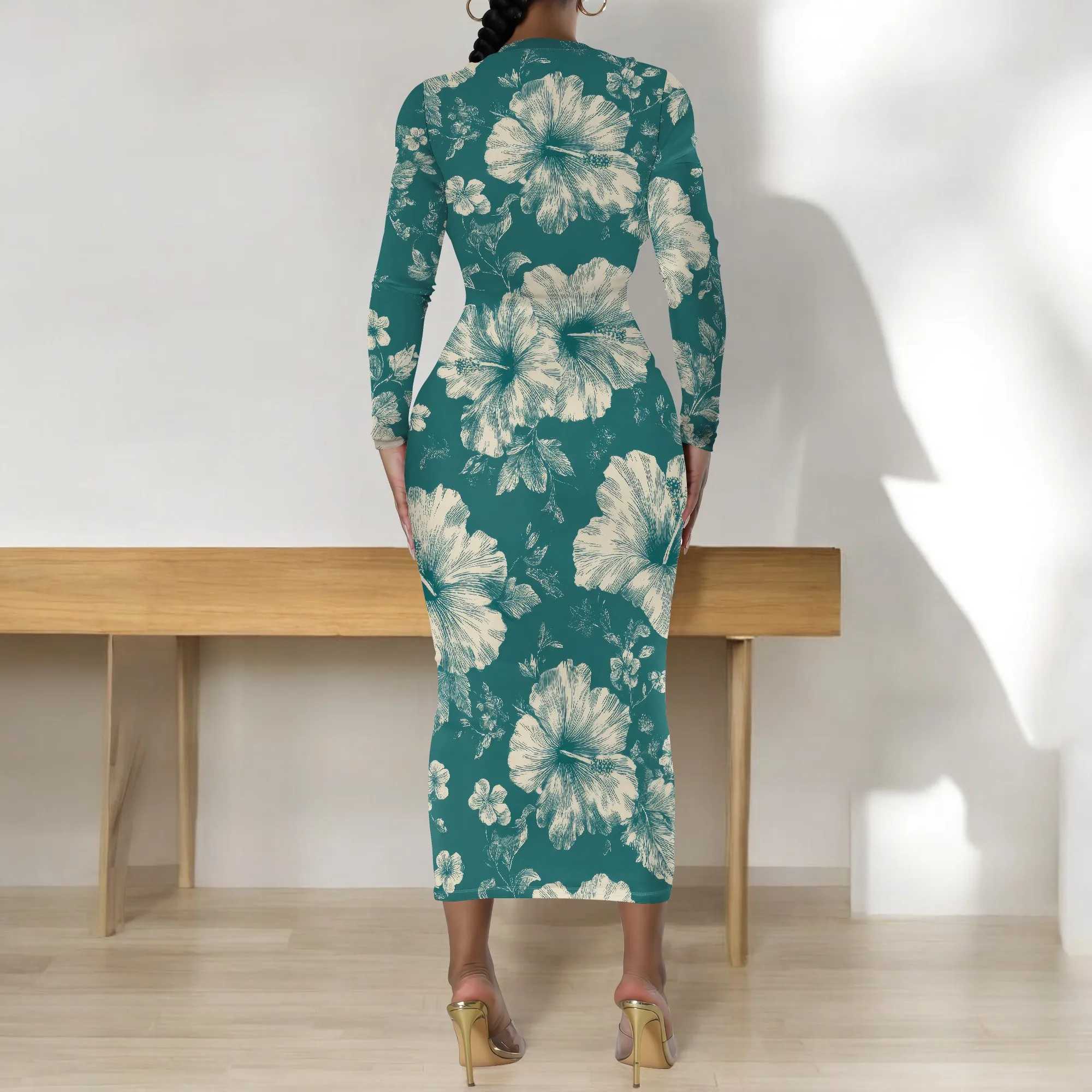 Abiti da ospite di nozze per donna Casual girocollo manica lunga autunno increspato aderente inverno trendy party club maxi abiti lunghi