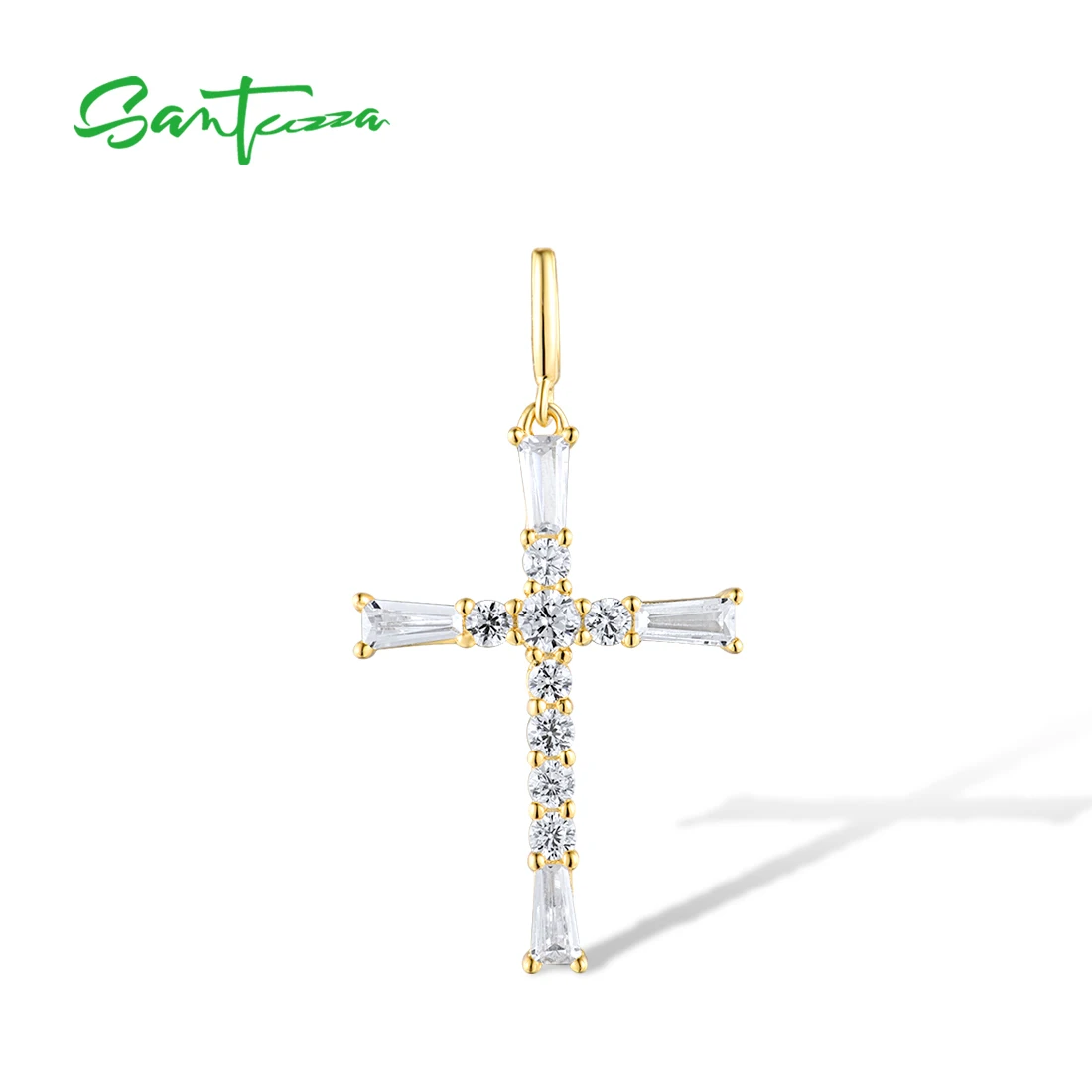 

SANTUZZA Authentic 925 Sterling Silver Cross Pendant for Women Sparkling White White Cubic Zirconia Dliecate Gifts Fine Jewelry