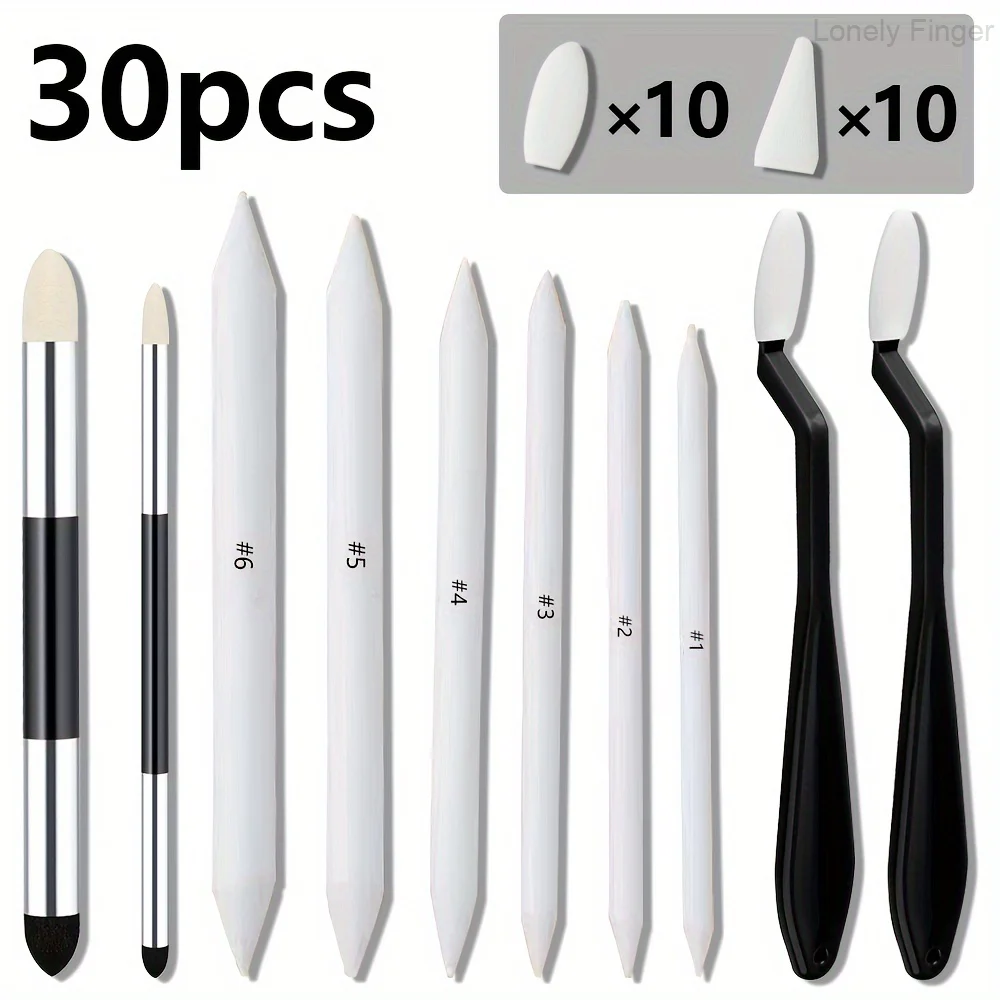 30PCS Blending Stumps and Paper Art Blenders Sketch Drawing Tools with Sketch Wipe Scrapers,Rub Sponge for Charco