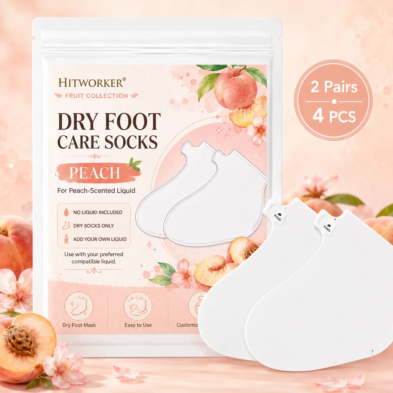 Hitworker Foot Treatment Dry Socks, Reusable Foot Mask Socks for Home DIY Foot Care, Add Compatible Liquid 4Pcs