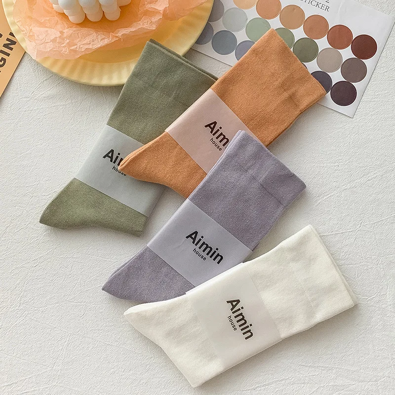 11 Pairs Women's Mid-calf Japanese-style Korean-style Pure-color Cotton Socks Girl School Socks Adult Cozy Socks 2026wholesale