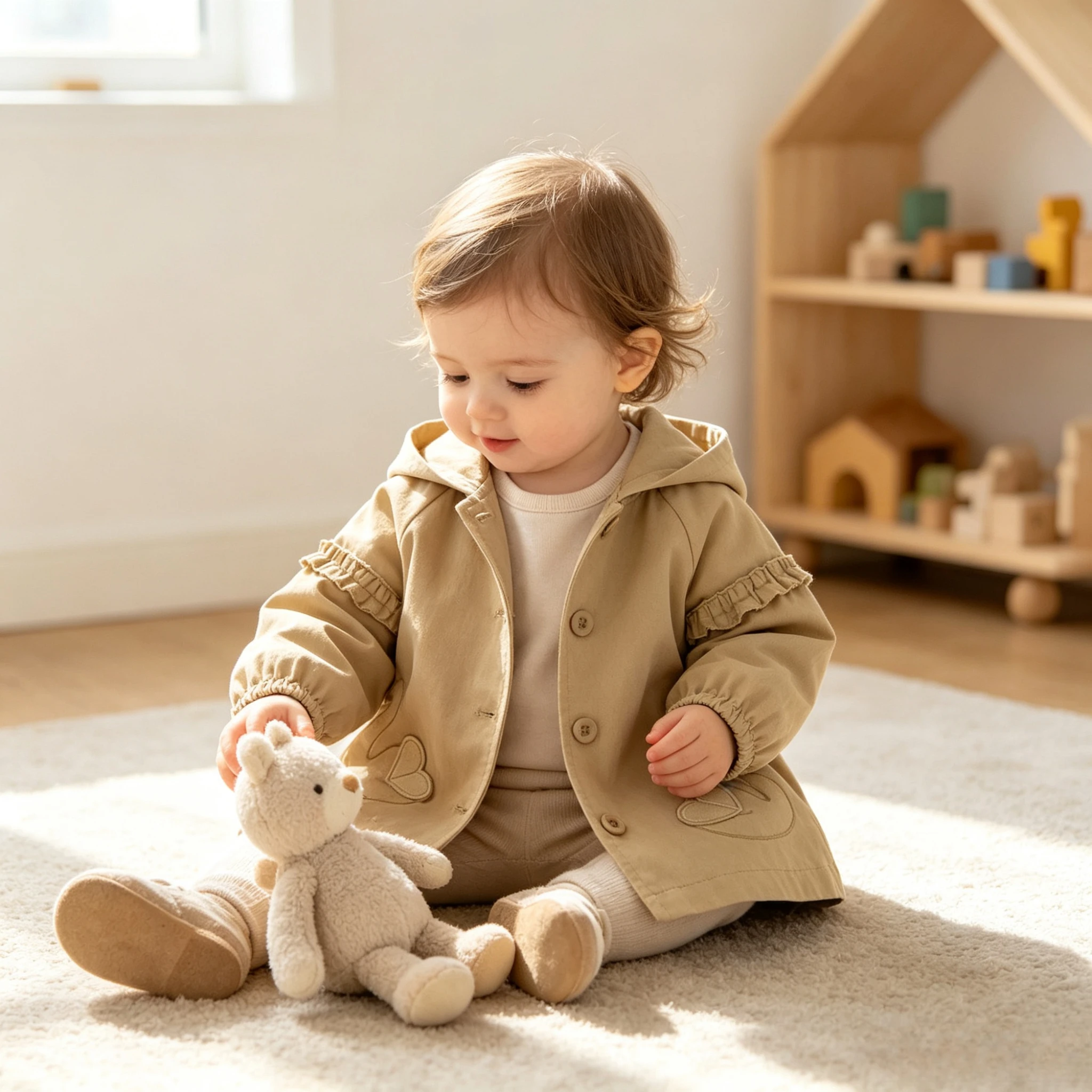 Infant Girls Sweet Hooded Parka Cute 3D Heart Swan Embroidery Lightweight Wind Coat Children Daily Wear Button Front Overcoat