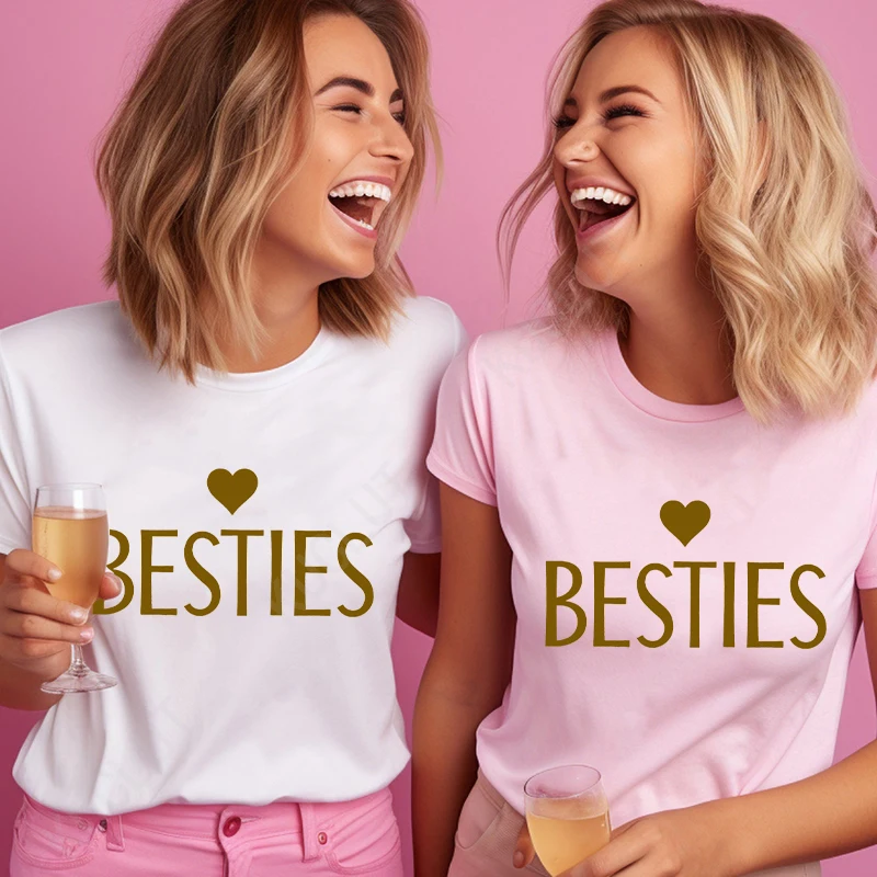 Besties T Shirt for Women Clothing Fashion Personalized Best Friend T-shirts Bff for Life Tee Shirt Matching Girls Birthday Gift