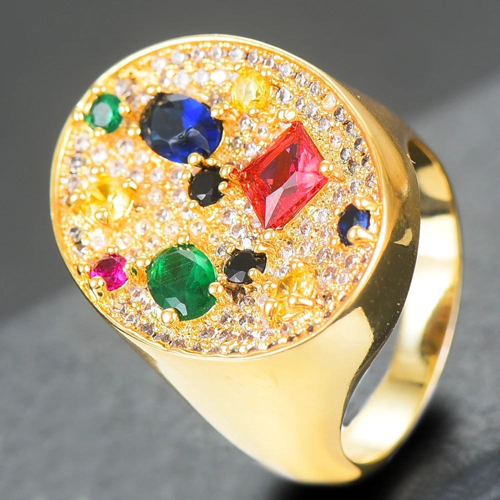 

Missvikki Top Quality Gorgeous Multicolor Big Round Ball Ring Full Cubic Zirconia for Women Anniversary Party Stage Jewelry