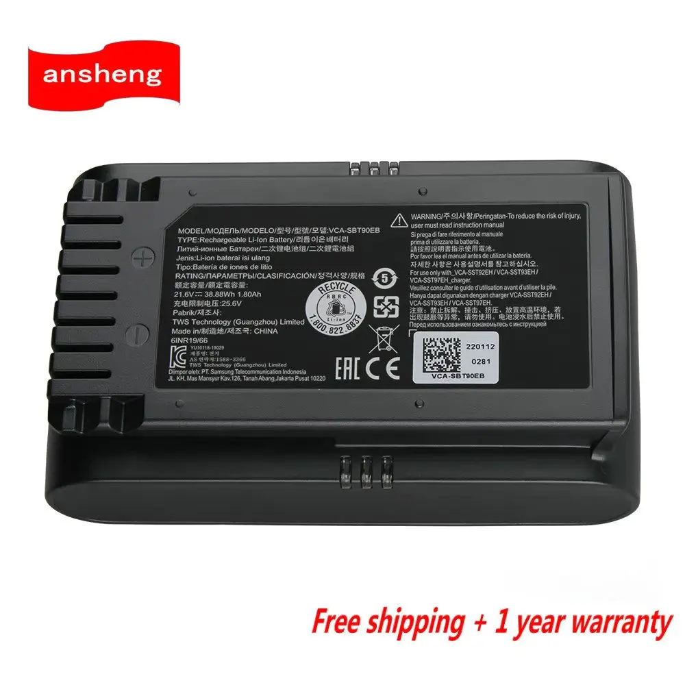 21.6V 2400mAh VCA-SBT90E VCA-SBT90EB Battery For Samsung Jet70 Pet Jet90 and Jet75 Stick Vacuum