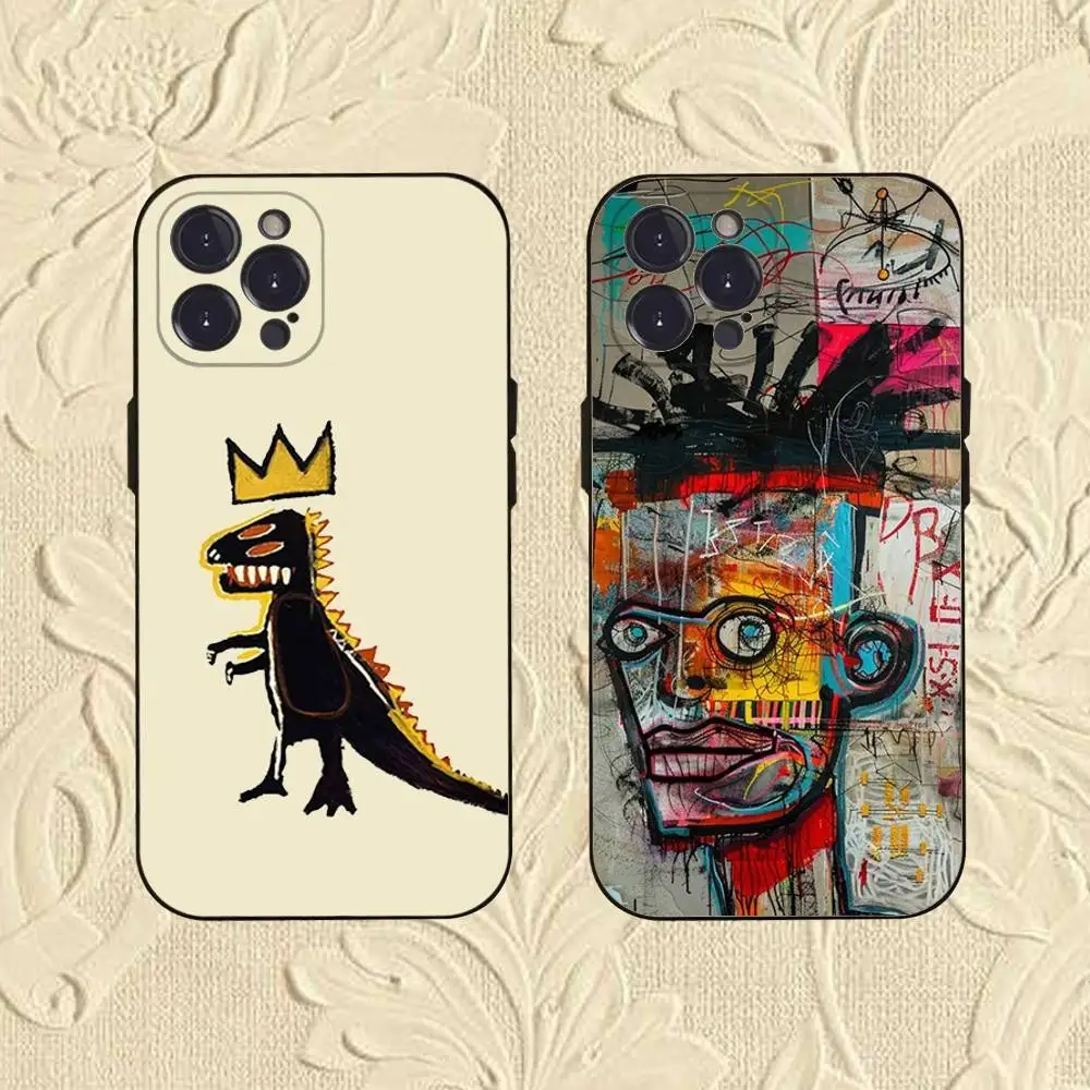 حافظة هاتف J-Jeans Michel B-Basquiats لهاتف iPhone 16,se4,15,14,13,12,11,Pro,X,XS,Max,XR,Plus,Mini غطاء أسود ناعم