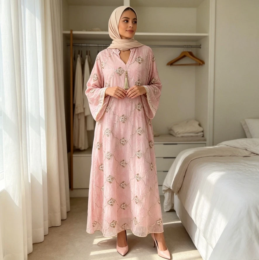 Women Eid Dresses Party Abaya Tassel Sequins Dress Ramadan Morocco Dubai Kaftan Vestidos Arab Long Robe Muslim Jalabiya Abayas