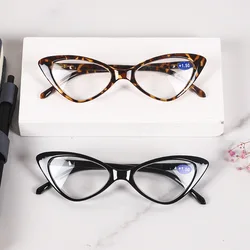 Gafas de lectura con diseño de ojo de gato para mujer, lentes de estilo Retro, ligeras, con estampado de leopardo, para presbicia + 1,0 + 1,5 + 2,0 ~ + 2,5