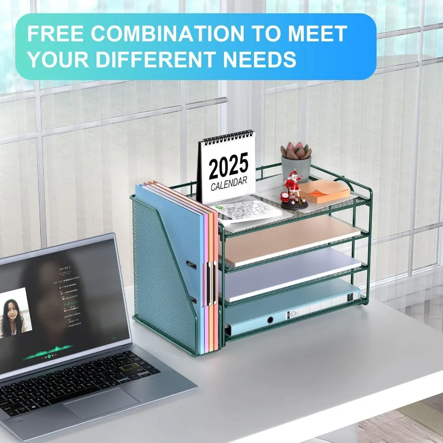 منظم ورق مكون من 4 طبقات مع حامل مجلات لتخزين المكتب وملحقات سطح المكتب الخضراء لتنظيم ملفات المستندات