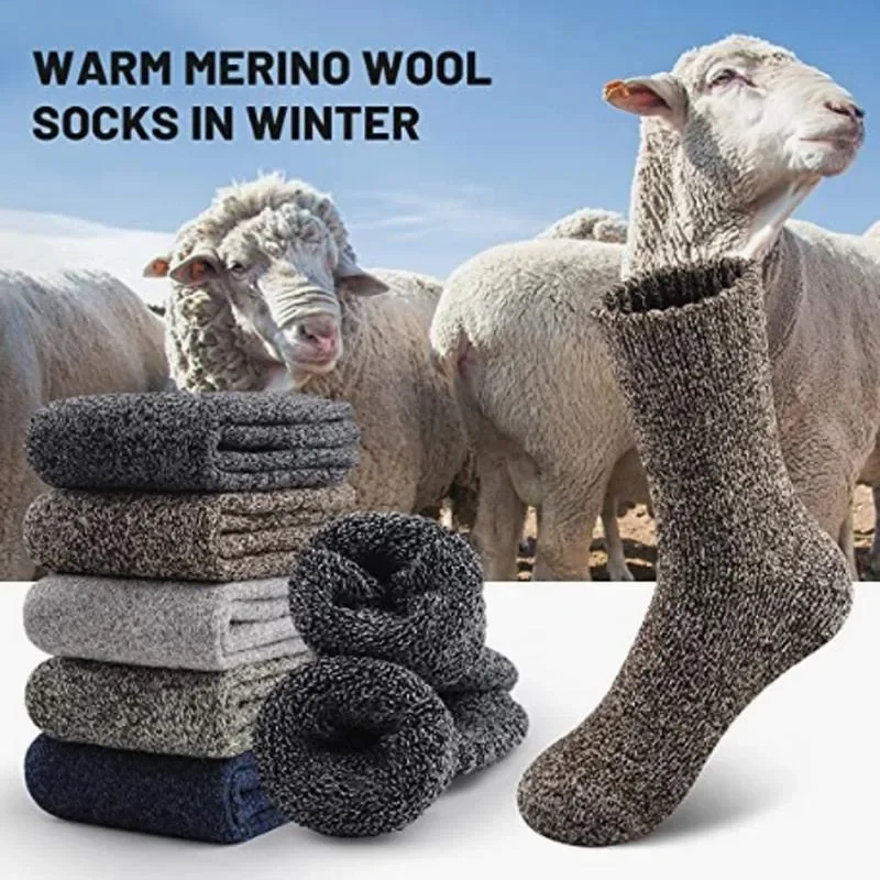 1Pair Men Women Merino Wool Socks Thick Winter Wool Hiking Socks Warm Breathable Crew Mens Socks（Fit USA Size 7-13)