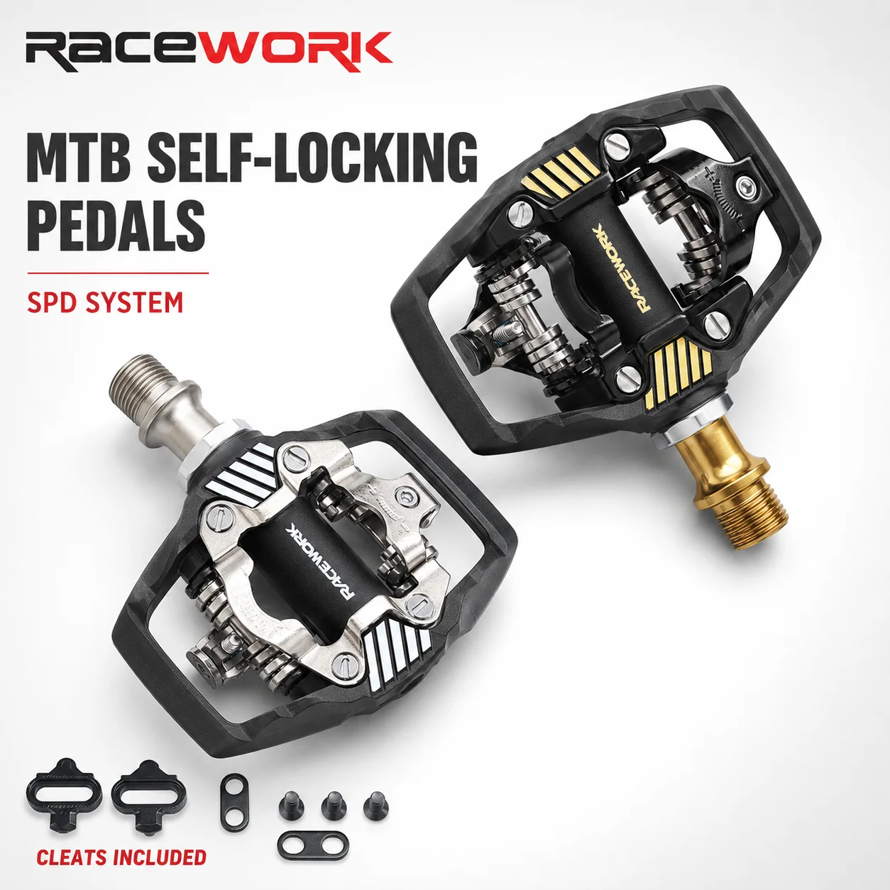 RACEWORK M8020 MTB Bike Pedals SPD Compatible Clipless Self Locking Bicycle Pedal With Cleats Mountain Cycling Accessories