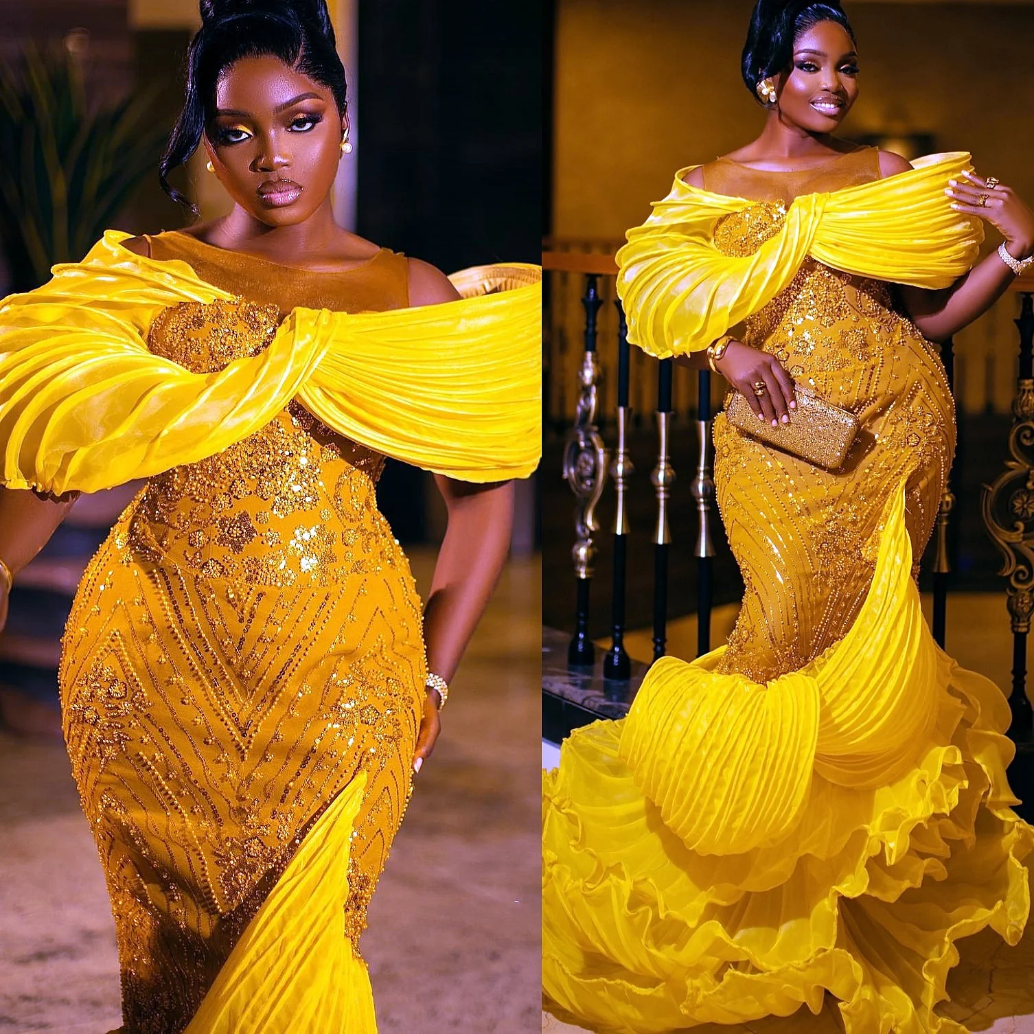 

Желтая Русалка 2025, платья для выпускного вечера с прозрачным вырезом и блестками, стильные вечерние платья для вечеринки, дня рождения, платья ZJ2609