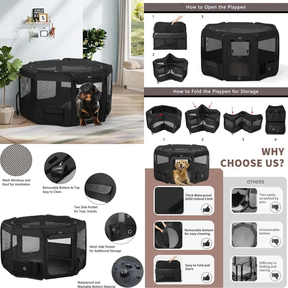 

Portable Pet Playpen for Small Dogs, Cats, Rabbits, and Chicks - Indoor/Outdoor with Carry Case, Removable Zipper Top and Bottom