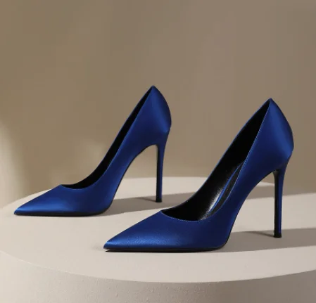 Multi Colored Satin High Heels for Women Slim Heels, Sexy, Light Mouthed Red, Paired with Formal Dress Temperament, Single Shoes