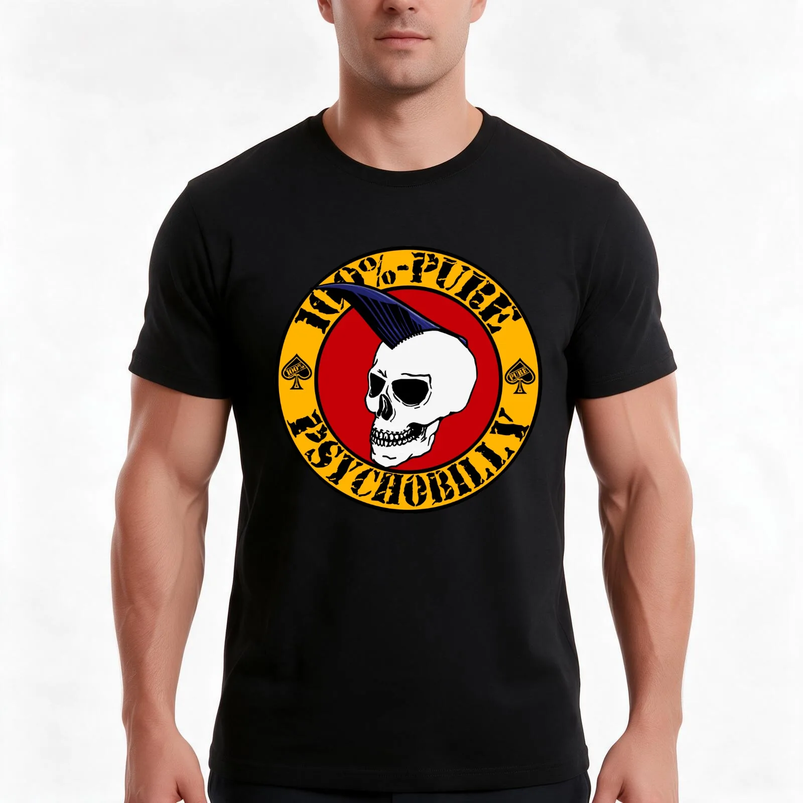 Pure Psychobilly T-Shirt, Summer Casual Cotton Tee, Oversized Streetwear Tops, Vintage Graphic Print, Loose Fit Short Sleeve
