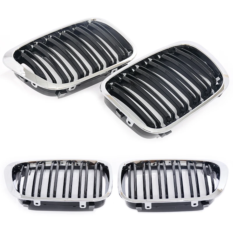 Chrome Frame Grill M Color Double Slat Carbon Grille For BMW 3 Series E46 4 Door Sedan Saloon Touring Compact 330 320i 325i 328i - view 2