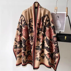 2024 Winter New Luxury Deisgn Imitated Cashmere Scarf Women Floral Print Outdoor Keep Warm Thick Shawl Soft Large Scarf Lady