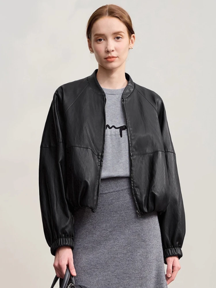 

AMII Women's Leather Jacket 2025 Winter New Solid Loose Short Leather Jacket Versatile PU Long Sleeve Women's Clothing 12554046