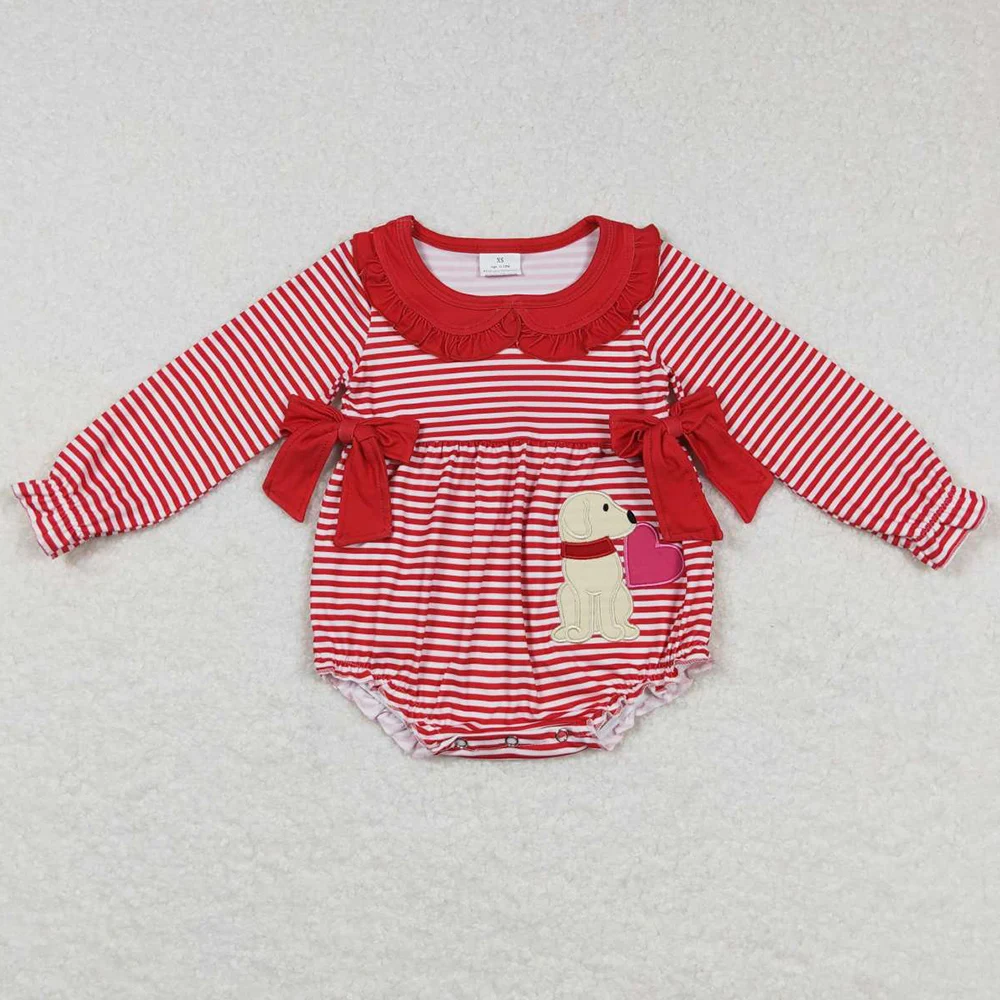 Hot Sale Baby Infant Girls Rompers Cute Pink Bows Long Sleeve Rompers Boutique Toddler Girls Bubble Rompers Children Clothing