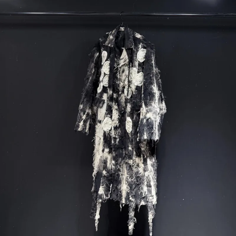 WVGA Otoño Invierno nuevo hombre tendencia Vintage Patchwork gabardina de moda nicho elegante Casual cuello vuelto Tops de longitud media W12974