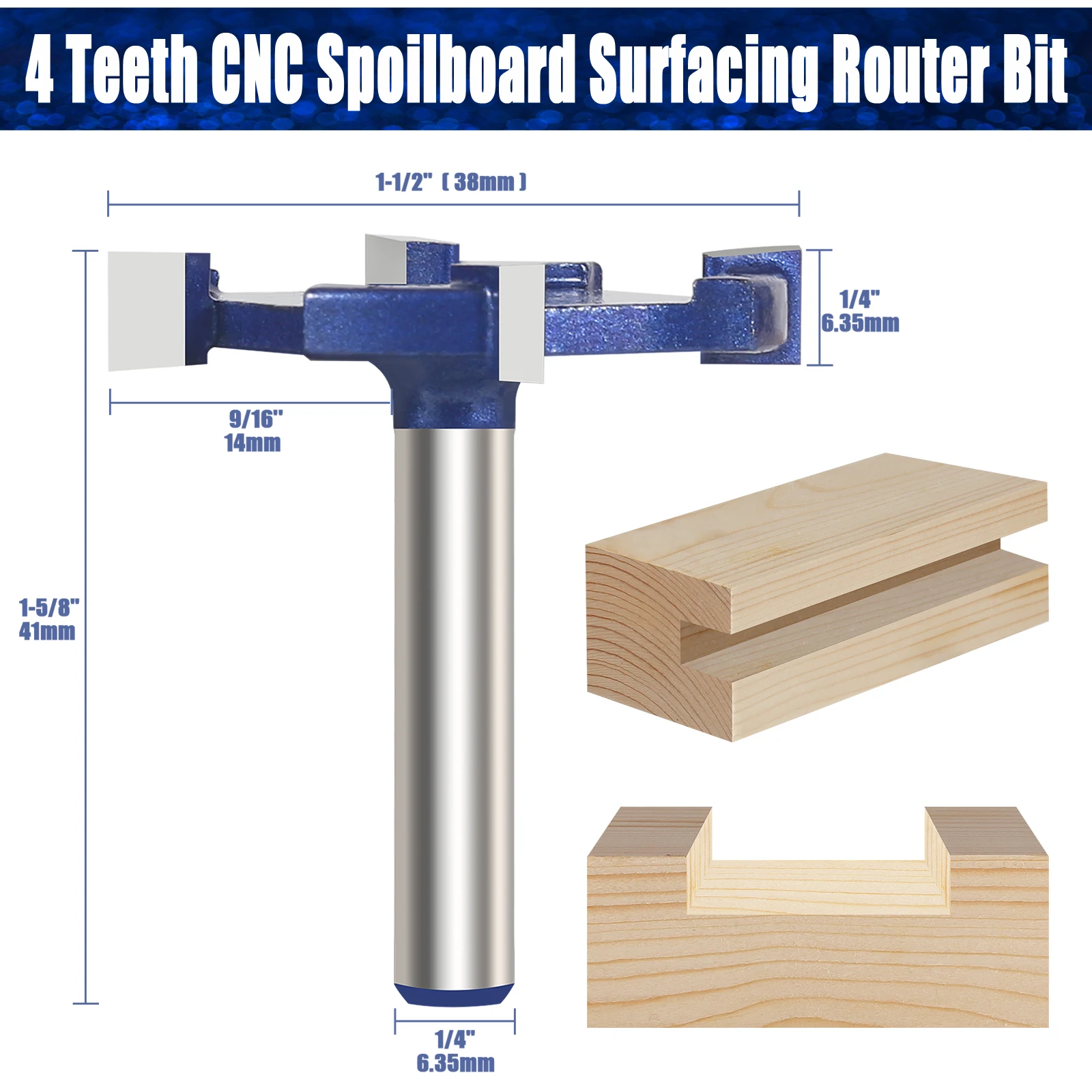 1Pc 1/4‘’ Shank 4 Carbide Teeth CNC Spoilboard Surfacing Router Bit For Slab Flattening Wood Planing Bit Dado Planer Bit