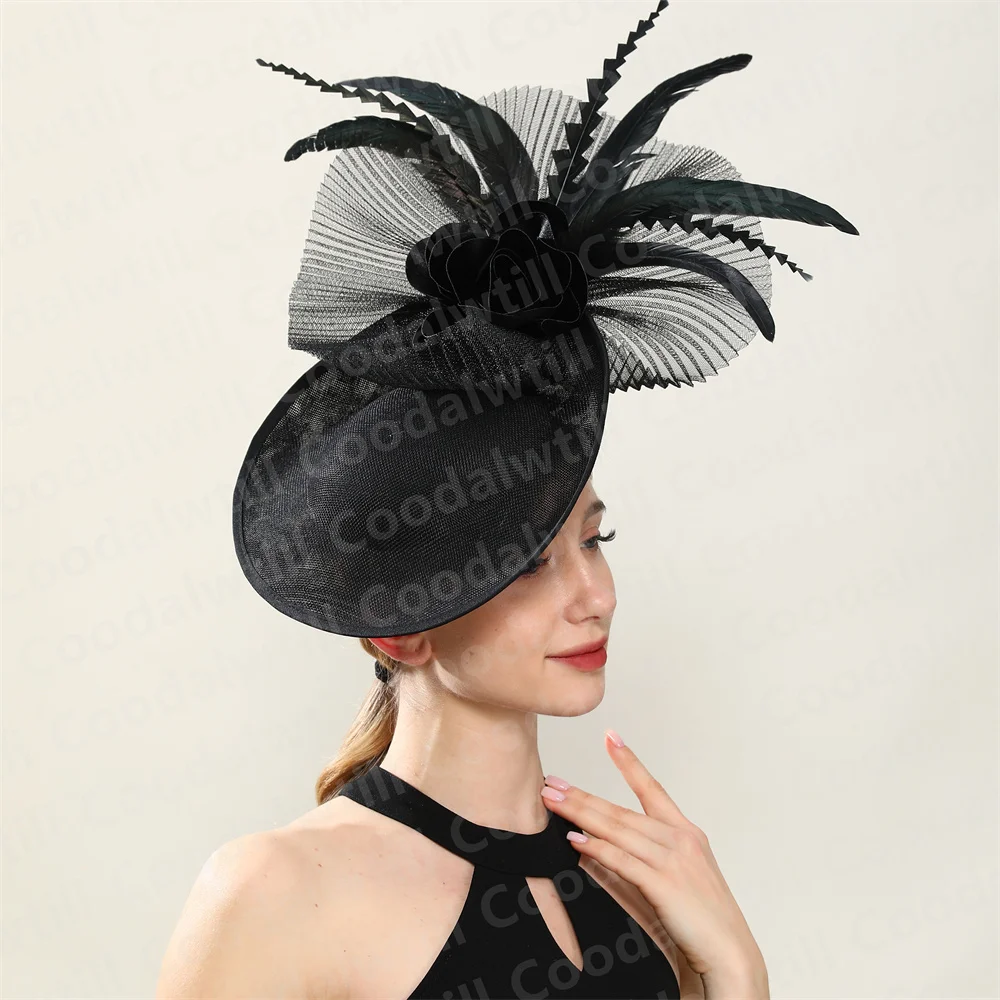 

Черная вуаль, шляпы-чародеи, аксессуар, женский шикарный головной убор с цветочным узором, женская вечерние чайная шапка, вуаль с перьями, дерби, кепки-таблетки