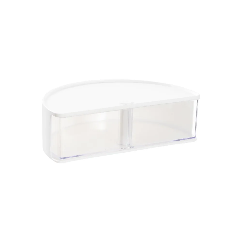 

Multifunctional Plastic Cosmetic Storage Rack Rotatable Stackable Desk Storage Box Dustproof Semi-Circular Organizer Student