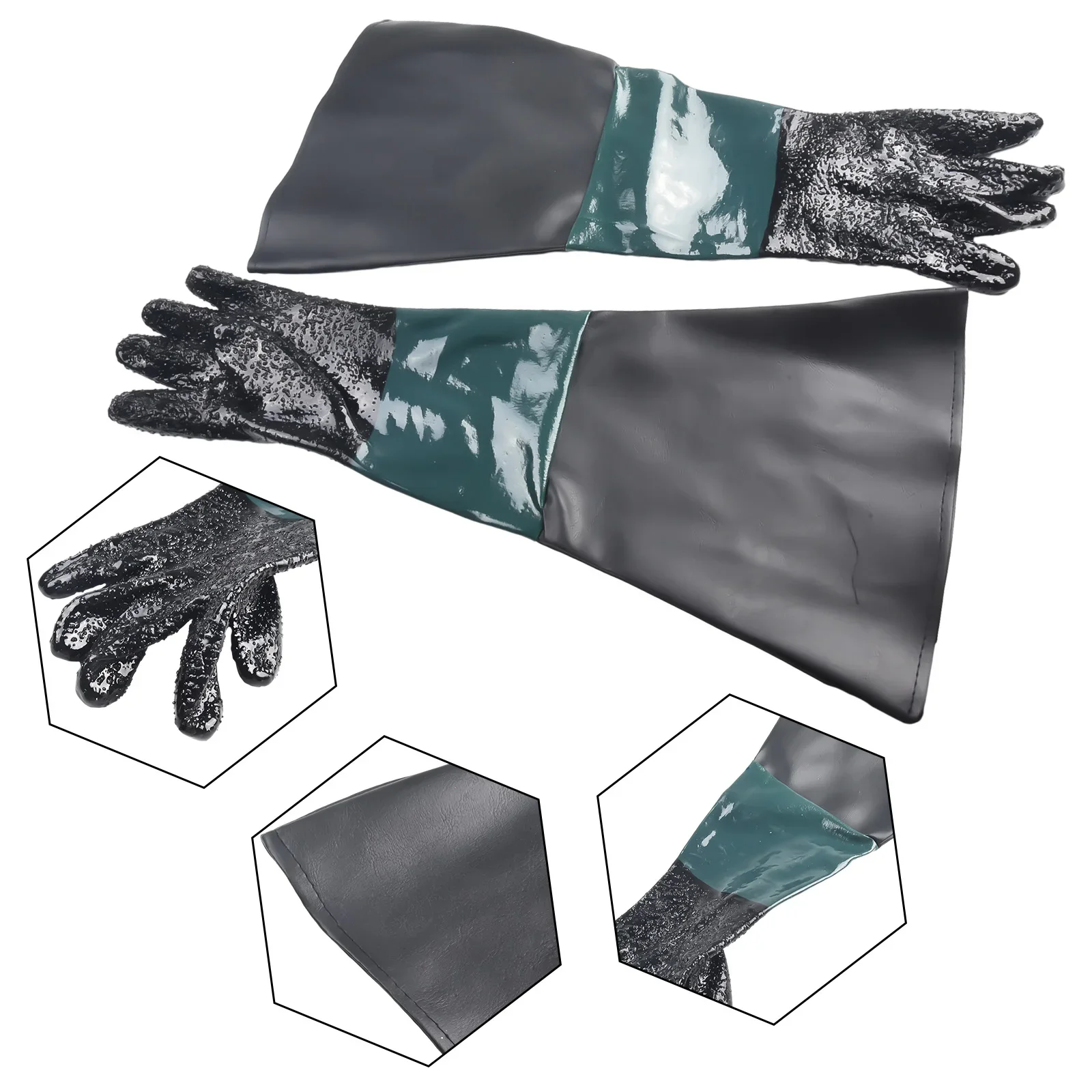 

Gloves Sandblasting Gloves 1 Pair 60cm Accessories Comfortable Green Stitching Black PVC + Cotton Parts Brand New