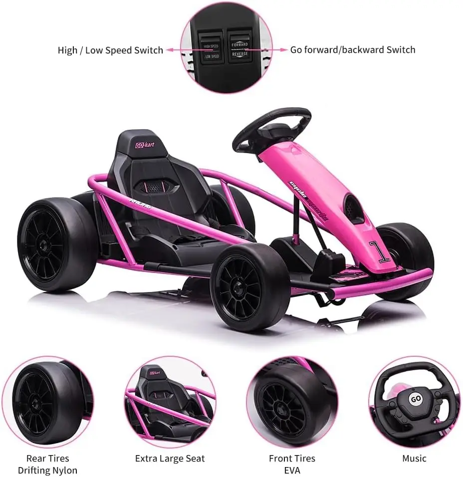 Go for Kids 8-12 Years, 24V, 300W x 2 Extra injuste Motors, 9Ah Large Battery, 8MPH High Speed Drifting with Music, Horn,Max L