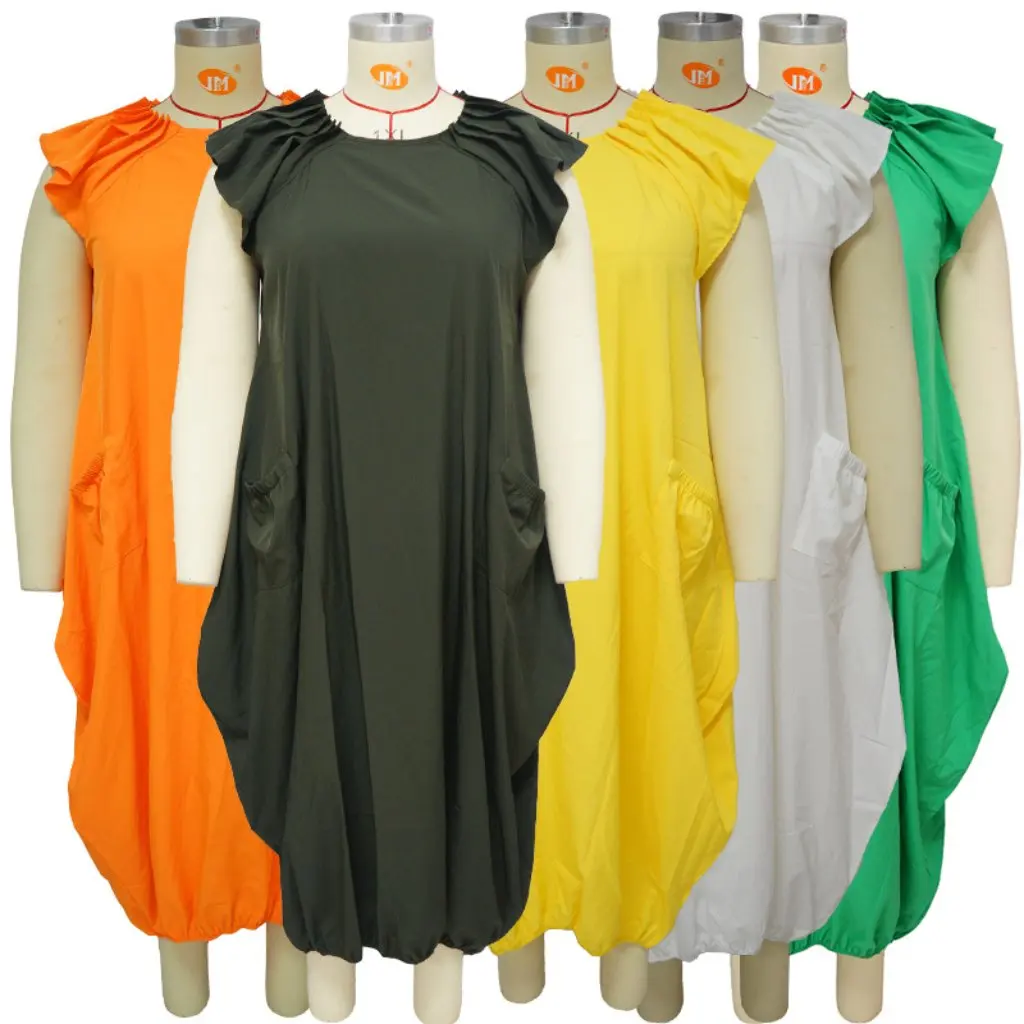 

Женское свободное платье больших размеров с двойными карманами N7834, европейско-американская мода, однотонное, доступное на складе