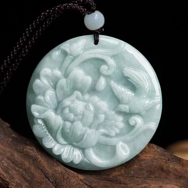 High-grade Jadeite Glutinous Seed Pendant Magpie Peony Ice Seed Unisex Ethnic Style Pendant