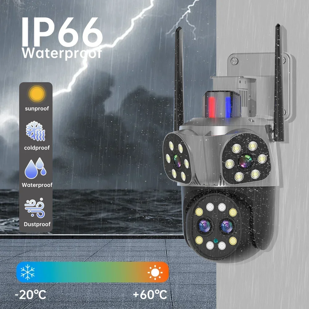 UPS 4K WIFI Camera Outdoor Four Lens Three Screen CCTV 10x Zoom Night Vision Video Surveillance Power Outage Continues To Work