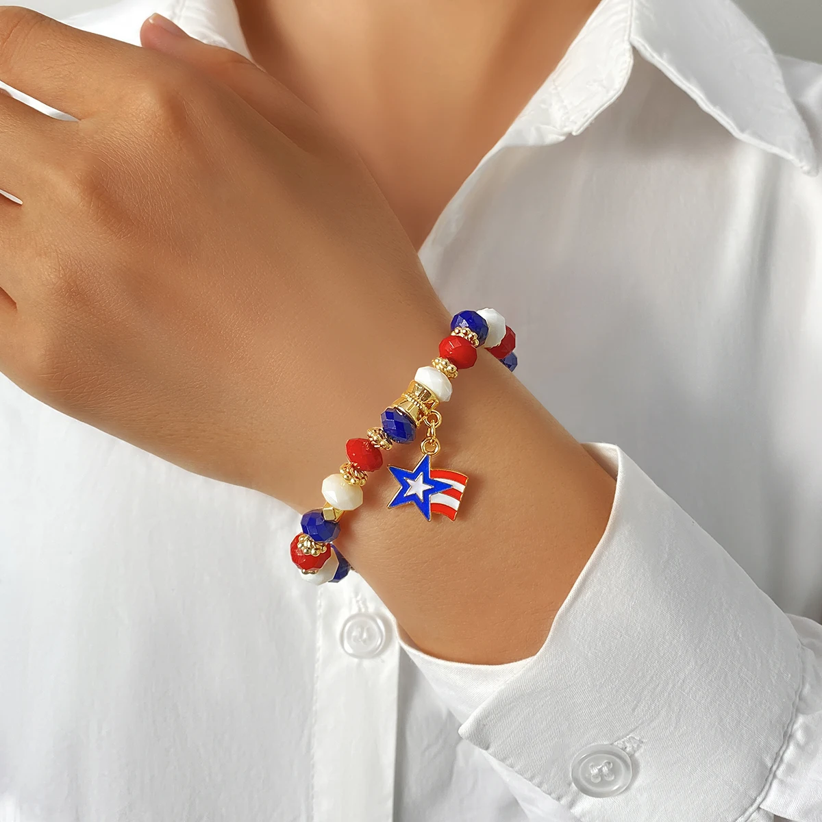 FNIO American Independence Day Flag Multi-Layer Beaded Fashion Bracelet