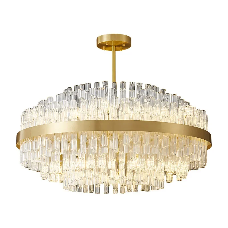 All-copper post-modern light luxury Hong Kong-style crystal living room lamp Nordic style bedroom simple chandelier