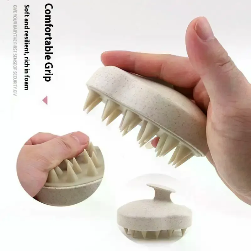 

Silicone Shampoo Brush with Wheat Straw TPE Handle Soft Comb for Deep Scalp Massage And Hair Washing