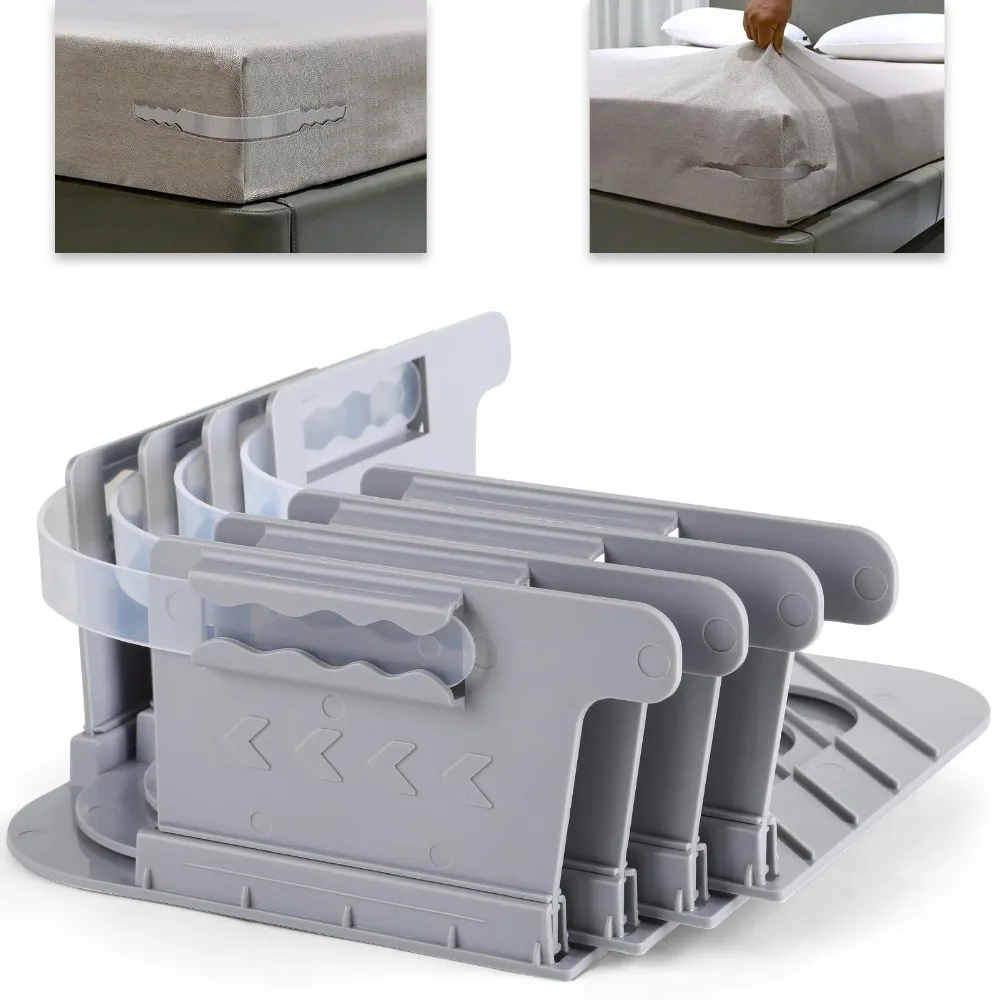 4PCS Invisible Bed Sheet Holder Removable Fabric Safe Mattress Gripper Locking with Lock Strips Bed Sheet Clip Quilt Fixing Tool