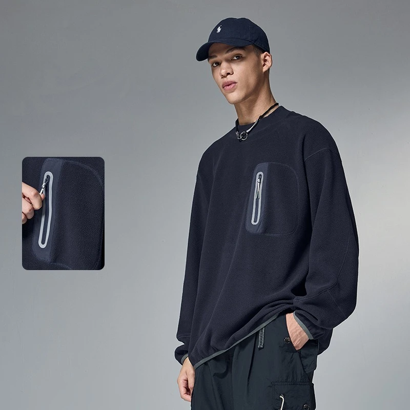 سويت شيرت رجالي من الصوف الربيعي 2025: رقبة دائرية مدببة، جيب بشريط سميك، وفضفاض على طراز الشارع #4