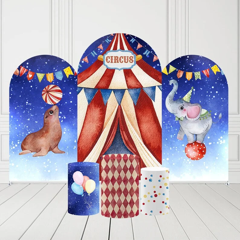 

Mehofond Arch Backdrop Cover Circus Kids Birthday Party Baby Shower Carnival Red Tent Sea lions Decor Chiara Background Props