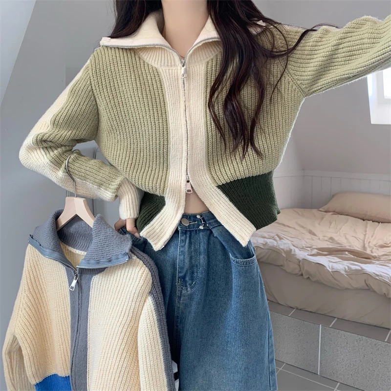 

Women's Sweater Zipper Cardigan 2023 Korean Fashion Loose Lazy Style Knitwears Tops Jerseys short Swea New Clothing Ladies Coat