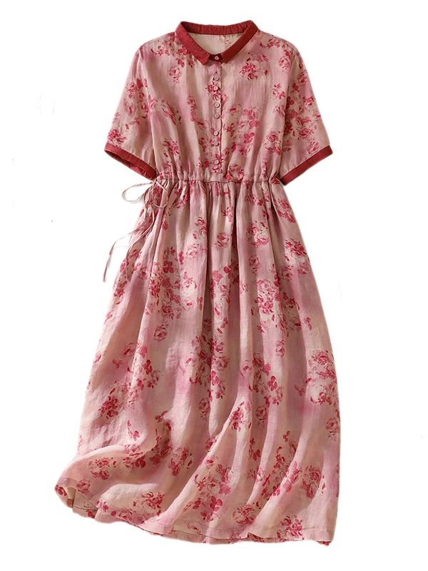 Gonna longuette a trapezio in cotone e lino snellente con vita estiva da donna in lino con stampa retrò Dr Colletto sottile ort Sve