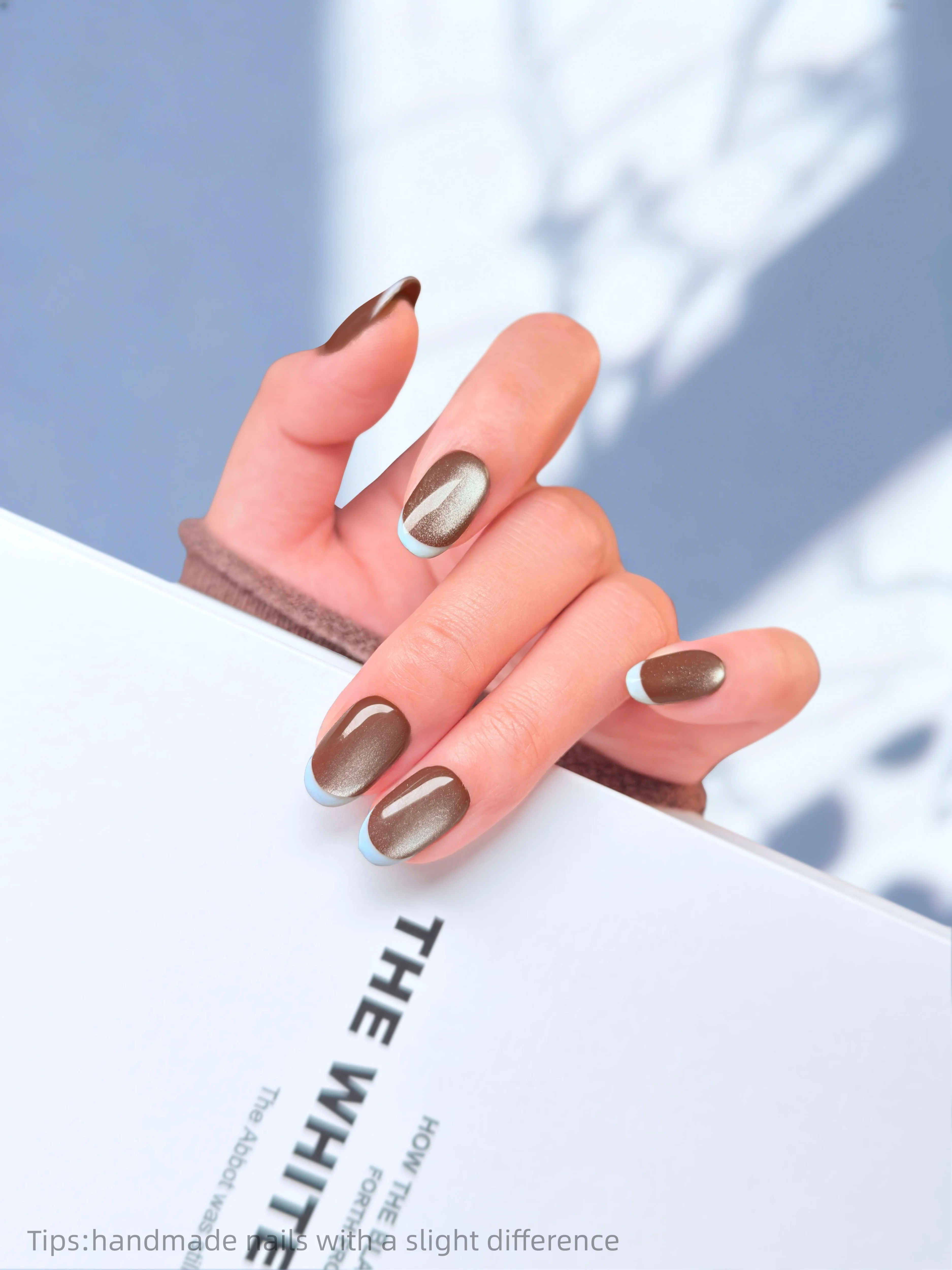10pcs Handmade Brown Blue Cat eye Press on Nails Short Full Cover Wearable Reusable Fashion False Nails 2026