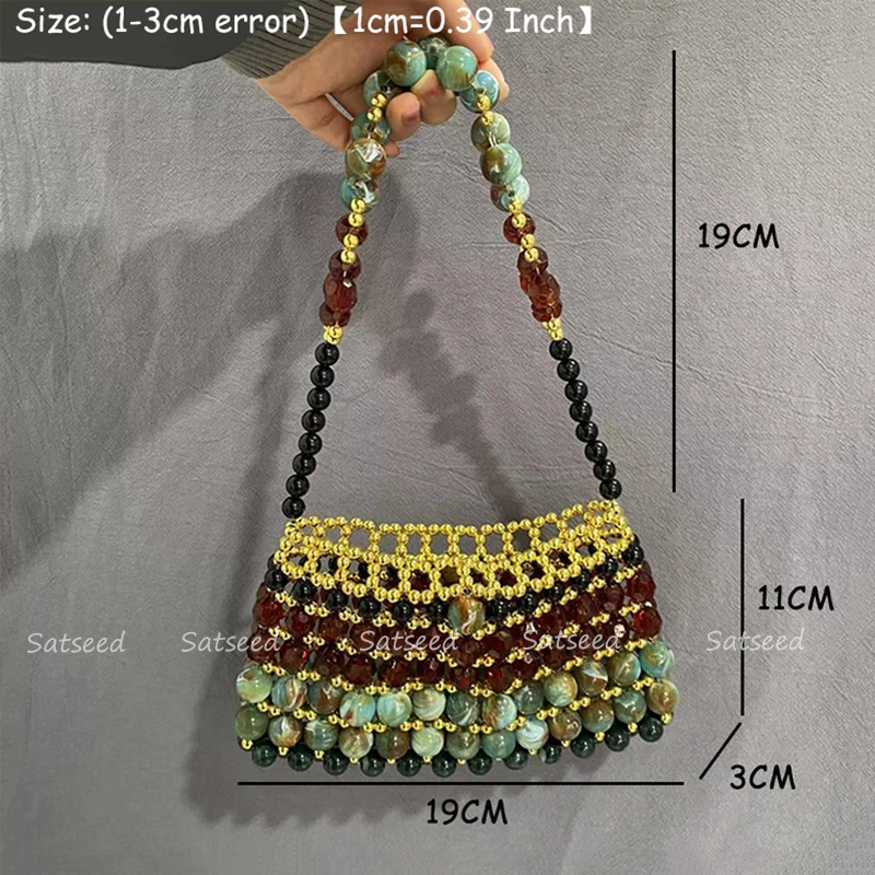 Retro Pearl Designer Luxury Shell Metal Mesh Bag Shell Underarm Beaded Side Shoulder Fashion Purse Summer Beach Women Mini Cross