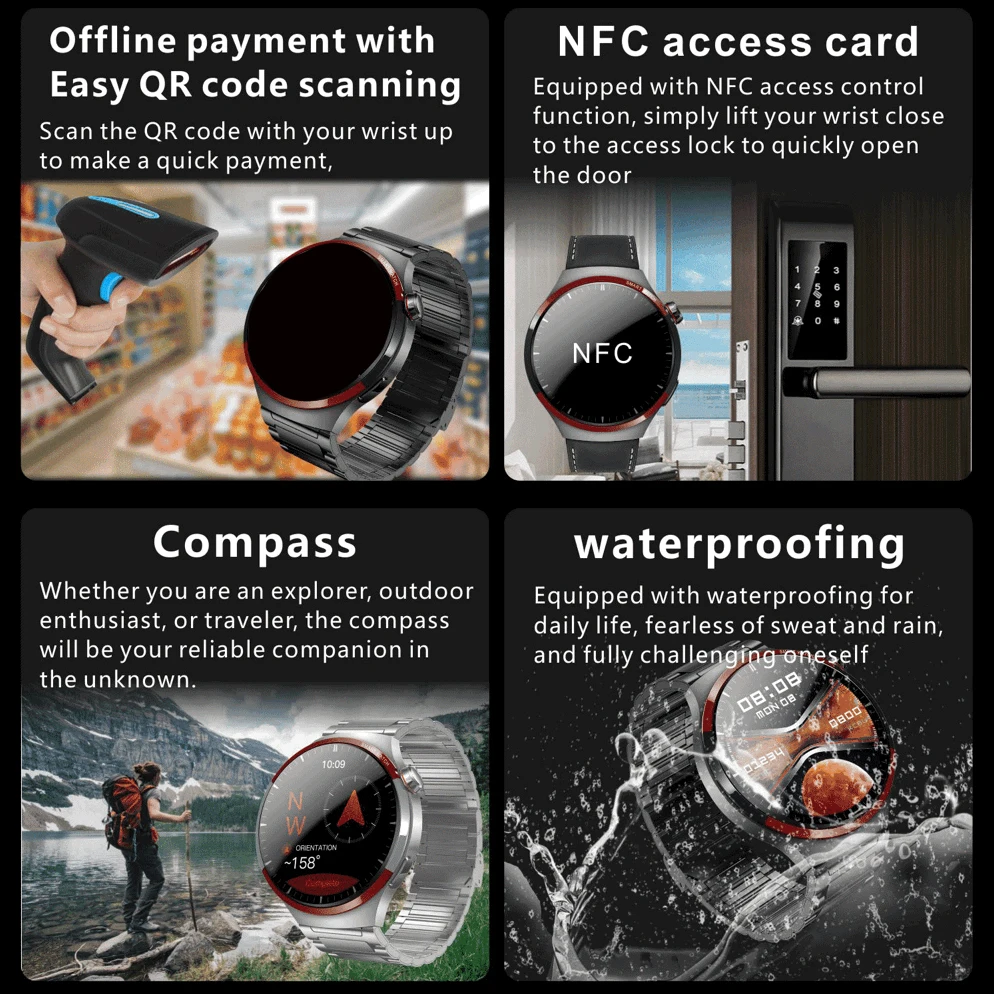 Relojes inteligentes para exteriores para hombre de 1,62 ", brújula, mapa, pulsera deportiva resistente al agua, llamada de diente azul, NFC, ritmo cardíaco, salud, reloj inteligente